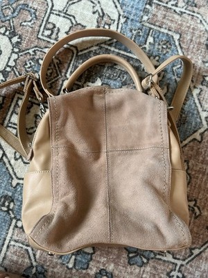 Moda Luxe Brette Tan Suede Leather Convertible Backpack Shoulder/ Travel Bag