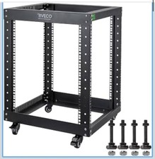 12U Server Rack Open Frame with Casters-RIVECO 4 Post Quick Assembly 19-inch