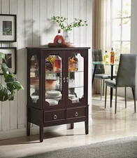 Kings Brand Furniture - Curio Display Storage Cabinet with Glass Shelves, Cherry
