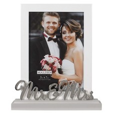 International Designs 5x7 Mr  Mrs Wedding Picture Frame White MDF Wood Frame...