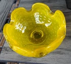 MCM Murano Art Glass Lemon Yellow Bullicante Controlled Bubble Ashtray Bowl