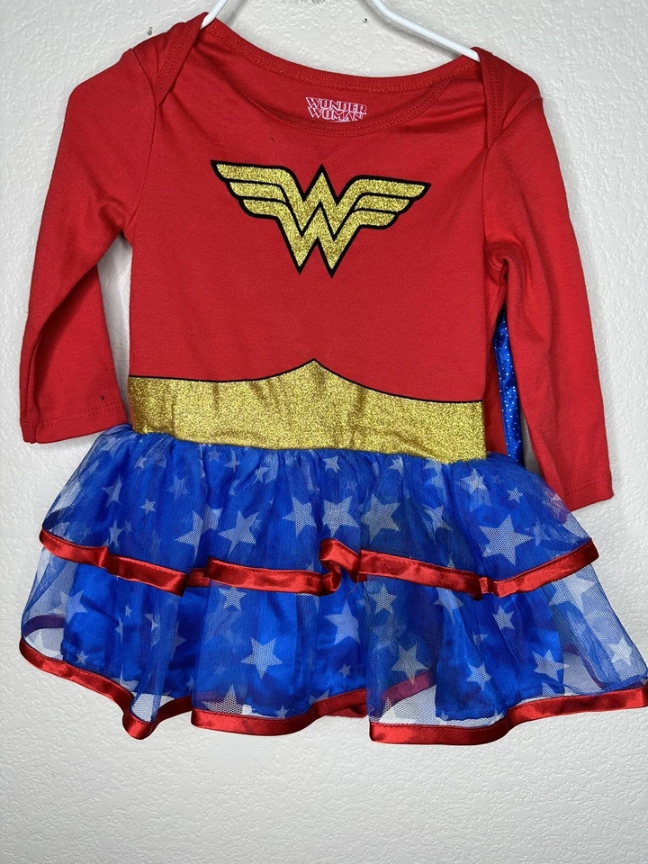 DC Comics Baby Girl Bodysuit Wonder Woman Costume  Tutu, Size 6-12 mo Cape Dress - Image 3 of 4