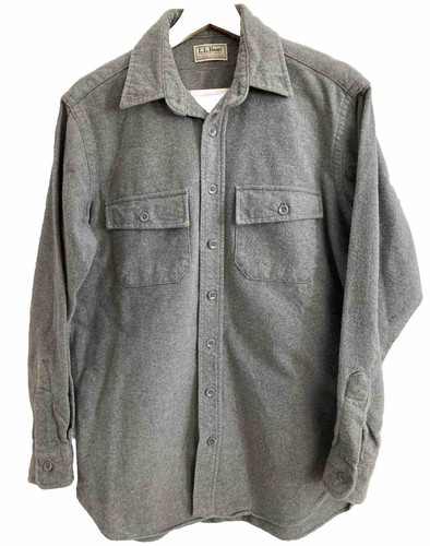 Vtg LL Bean Chamois Cloth Flannel Button Shirt Men’s 15 Tall MT Gray Made in USA - 第 1/7 張圖片