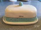 NEW Rae Dunn Artisian Collection SMEAR Blue Polka Dot Ceramic Butter Dish