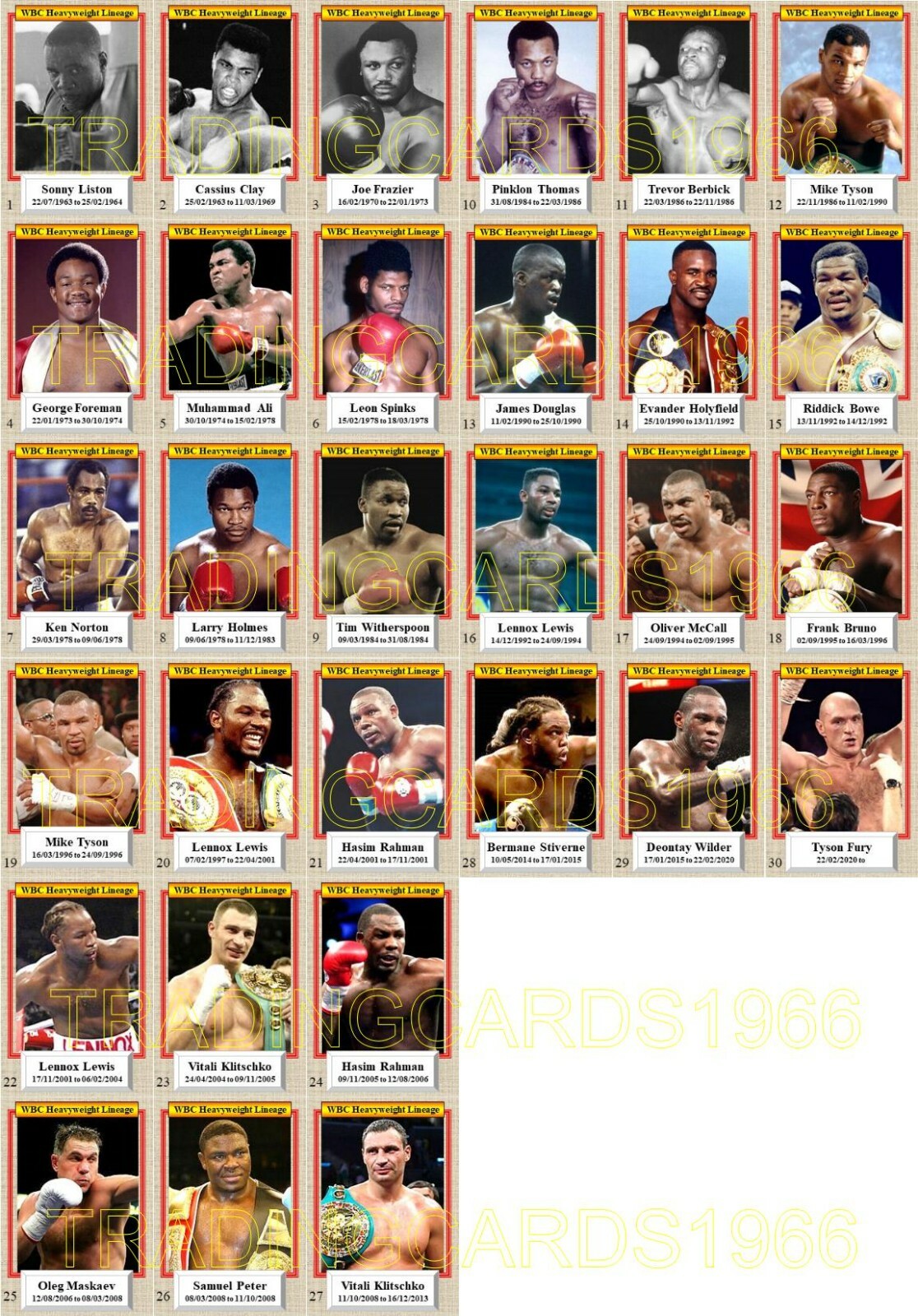 WBC Heavyweight Champions Lineage Boxing Grelly UK