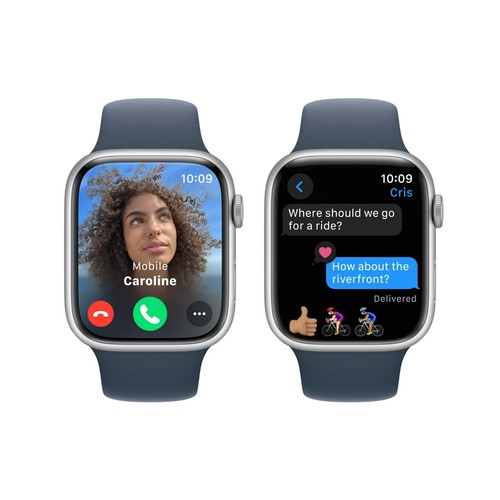 Apple Watch Series 9 45mm GPS Silver Alum Case w/ Storm Blue Sport Band - Picture 6 of 7