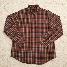 Van Heusen Shirt Men's Large Brown Plaid Long Sleeve Button Up
