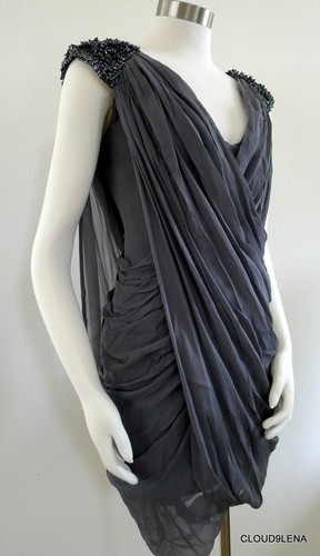 NEU MIT ETIKETT FRENCH CONNECTION GRAINGERS Pailletten Schultern drapiertes Seidenkleid Gr 0 $ 298 - Bild 3 von 9