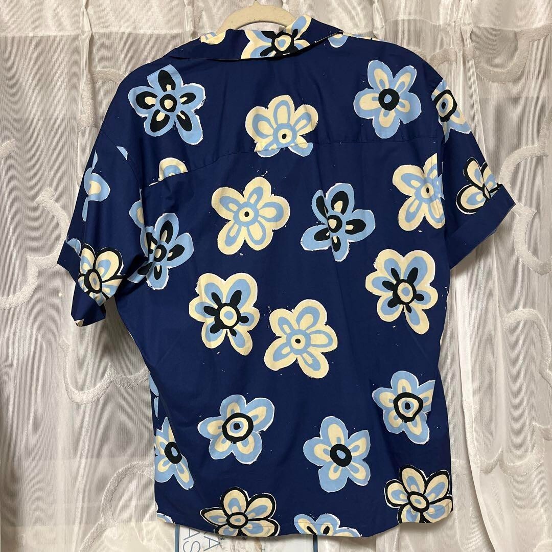 UNIQLO MARNI Oversized Printed Open Collar Short Sleeve Shirt Blue