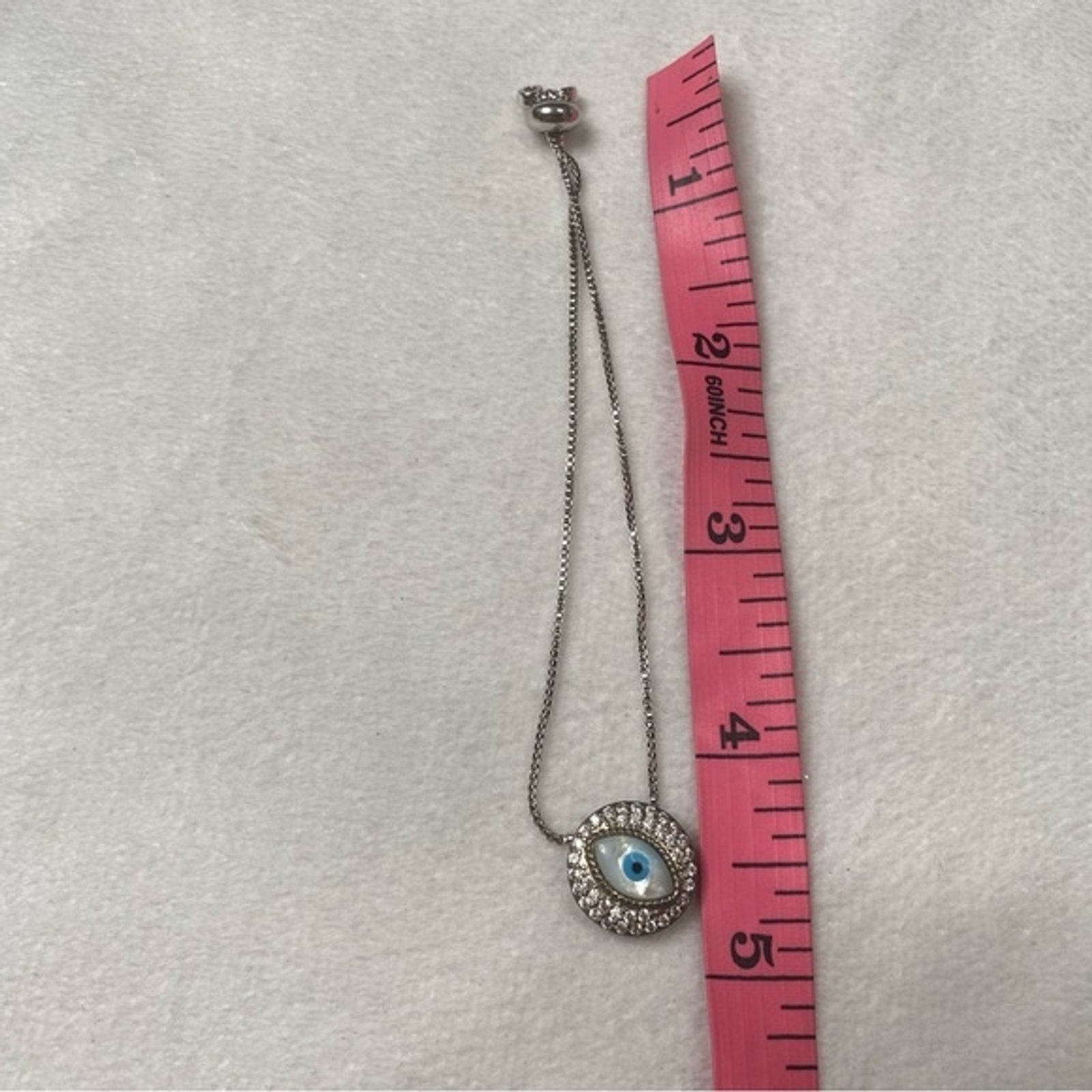 Evil eye round silver blue stone adjustable strap… - image 5