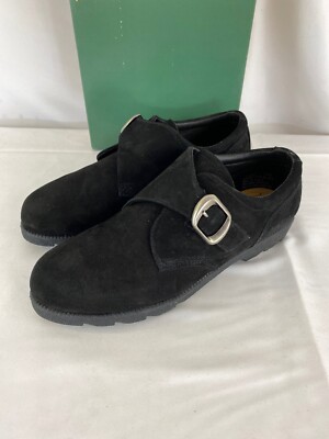 Thom McAn SUEDE Leather Loafer Women 7W BLACK Faux Buckle Closure Leather Oxford