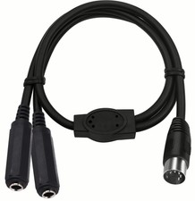 Din 5 Pin Male Plug To 2 6.35mm 1/4" Female Jack Socket Stereo Audio Cord Cable