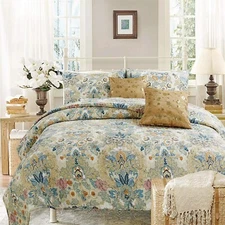Pylle Hill Floral Reversible 100%Cotton 3-Piece Quilt Set, Bedspread, Coverlet