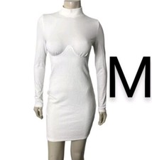🆕White Velour Ribbed Long Sleeve Mini Bodycon Dress~ Size M