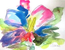 Abstract Flowers by Delilah impressionism 9x12 watercolor