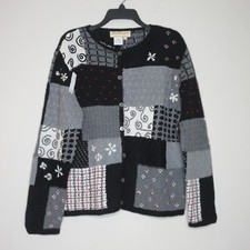 Norm Thompson Women's Vintage Button Front Patchwork Knit Sweater Multi M B13