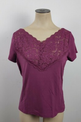 Vintage Emma James Burgundy Floral Lace Embellished Top Women's Size L