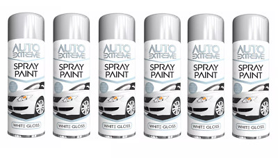 6x Weiß Glanz Finish Sprühlack Aerosol Auto PKW Van Bike Restaurieren Metall 250ml