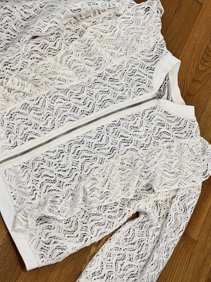 CHAQUETA BOMBER ZARA NIÑOS NIÑAS ENCAJE CRUDO CREMALLERA FRONTAL VOLANTES ENCAJE 0371/604 13-14 Foto 4 de 4