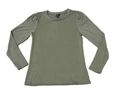 Well Worn Women's Long Sleeve Shirt Crewneck Top Green Large New