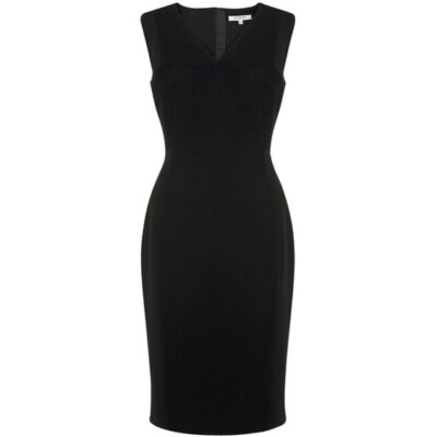 LK BENNETT CELIA BLACK V NECK BOUCLE WOOL PANEL SLEEVELESS PENCIL DRESS SIZE 10
