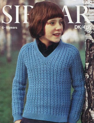 Sirdar 4200 Kinder Raglan Pullover 4fädig DK 26-30'' Vintage Strickmuster V2