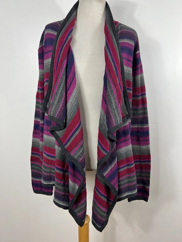 Ralph Lauren PXL Petite XL Cardigan Sweater Gray Purple Stripe Waterfall L3 - Image 2 of 4