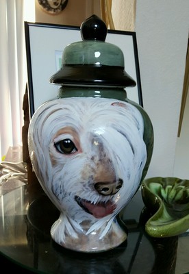 Custom Portrait MEMORIAL Pet URN Chinese Crested dog cremation ASHES burial art