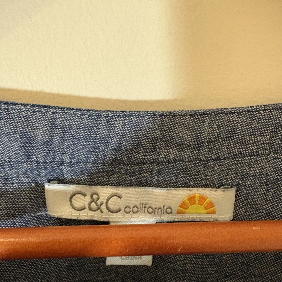 C&C California 女式牛仔上衣 2x 蓝色分层袖条纹 Lagenlook 波西米亚 — 第 2/4 张图片