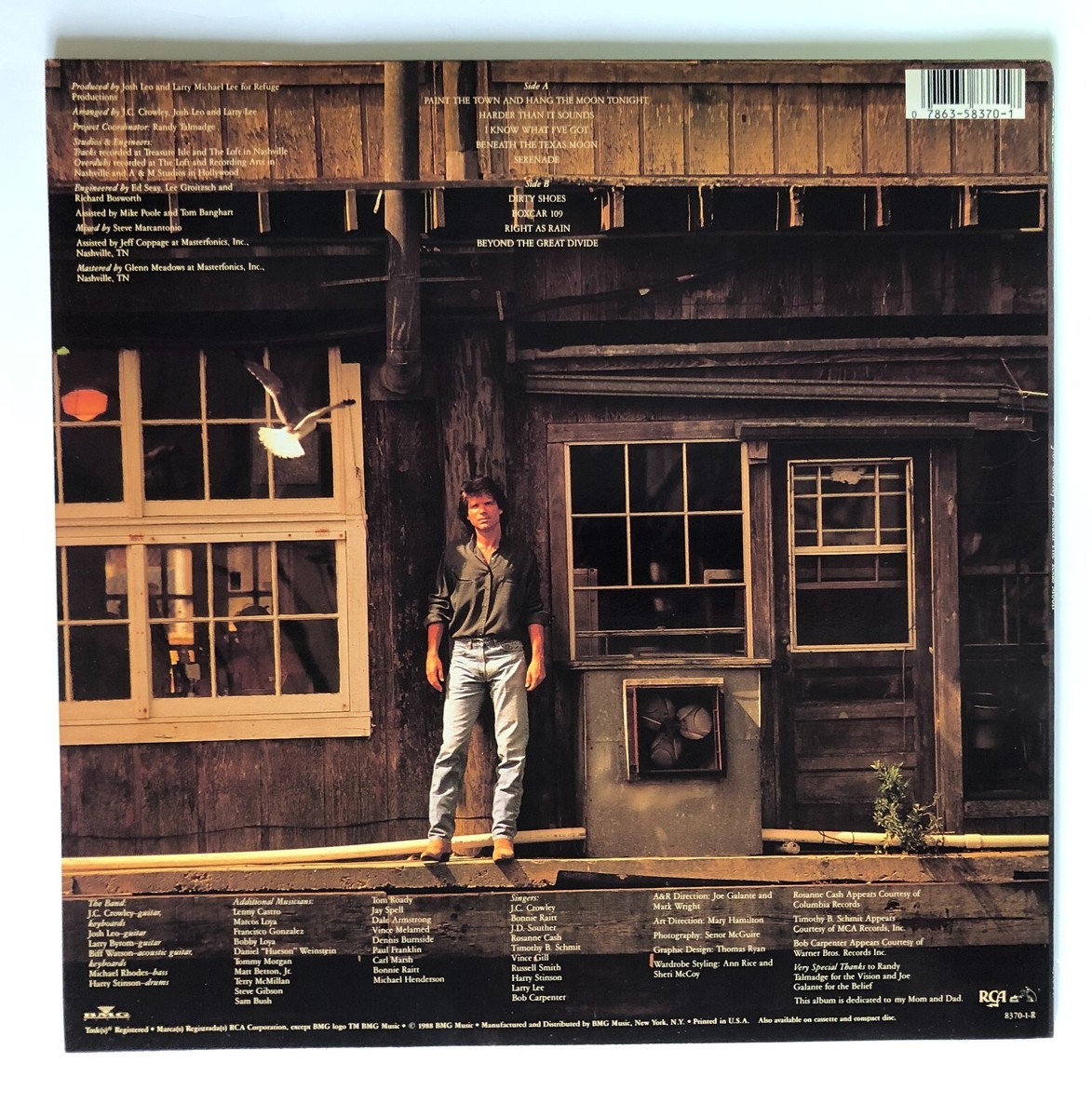 J.C. Crowley EX/EX Vinyl LP Record, Beneath the Texas Moon, 1978