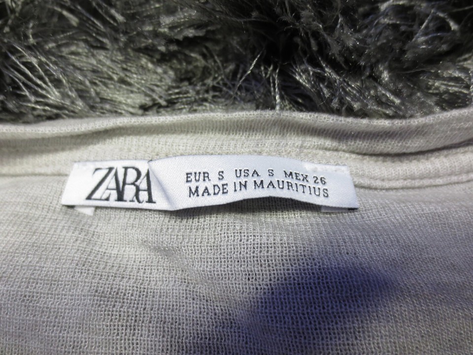 Zara Womens Shirt Small Beige Tan Long Sleeve Stretch Logo Casual eBay