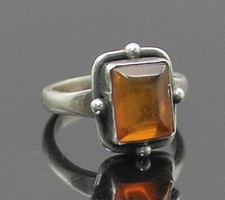 GORGEOUS VINTAGE GENUINE HONEY BALTIC AMBER STERLING SILVER RING SIZE 6