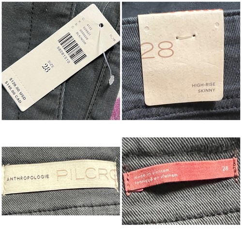 Jeans Anthropologie Pilcro skinny grigio scuro freccette nuovi con etichette $128 taglia 28 - Foto 9 di 9