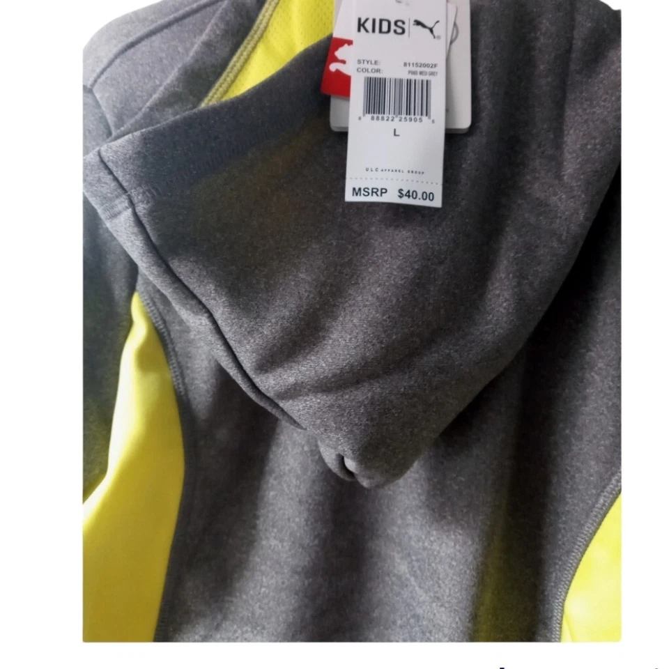 Puma Kids Storm Force 1 пуловер толстовка с капюшоном размер L цвет серый/желтый - Изображение 2 из 4