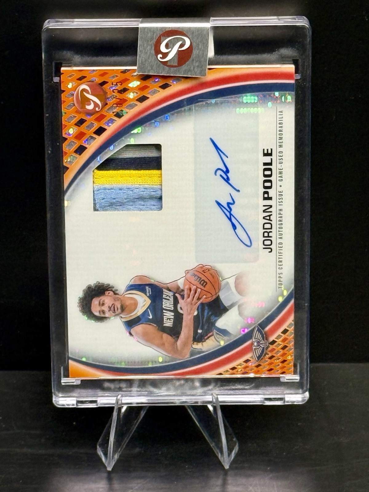 Jordan Poole 2025-26 Topps Pristine Pieces Game Used Patch Auto Relic Orange /25 view 4
