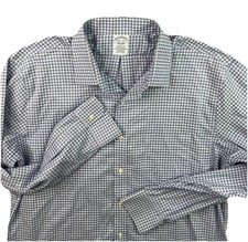 Brooks Brothers Shirt Men Sz 16.5 Non-Iron Gingham Plaid Button Front Blue