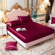 High-quality Smooth Satin Fitted Bed Sheet Queen Size Soft Skin-friendly Elastic