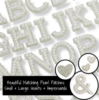 Perlenaufnäher Buchstaben Silber Strass Glitzer 4,6 cm Patches zum Aufnähen / Aufbügeln