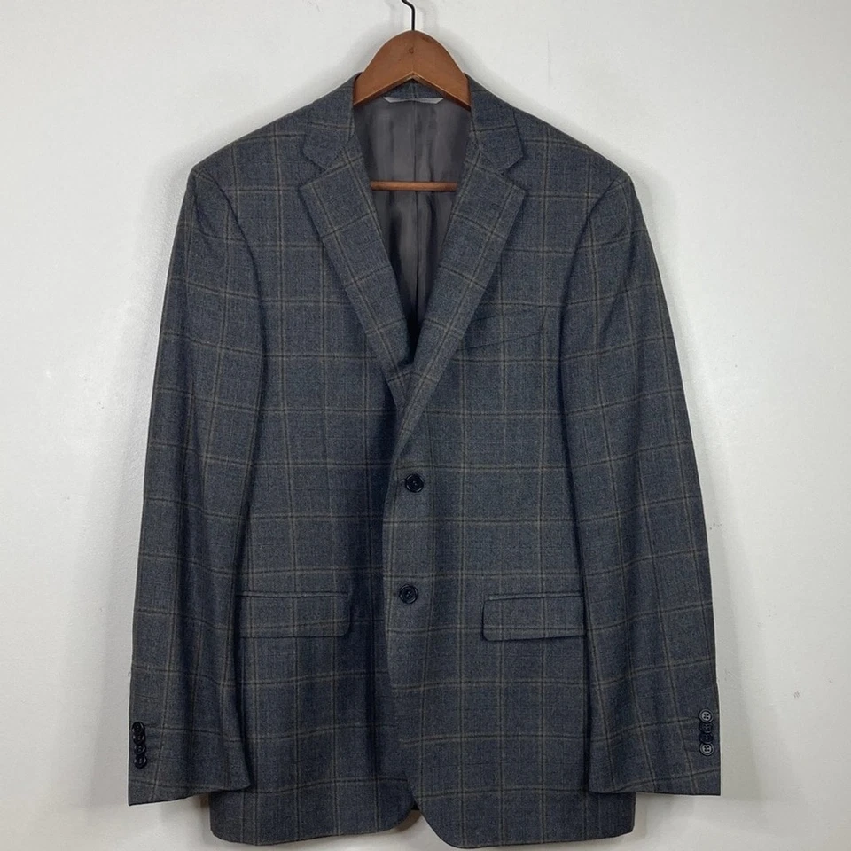 Canali 1934 Sport Coat Mens 52R US 42R Gray Brown Wool Cashmere Windowpane Italy Foto 2 de 4