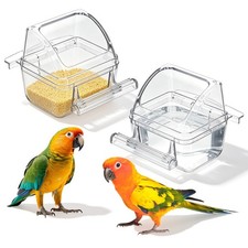 2 Pcs Bird Cage Feeder, Plastic Bird Bowls for Cage with Cover No Mess Hangin...