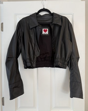 House of Fluff Women's Black Cropped Jacket Button Front Collared Long Sleeve