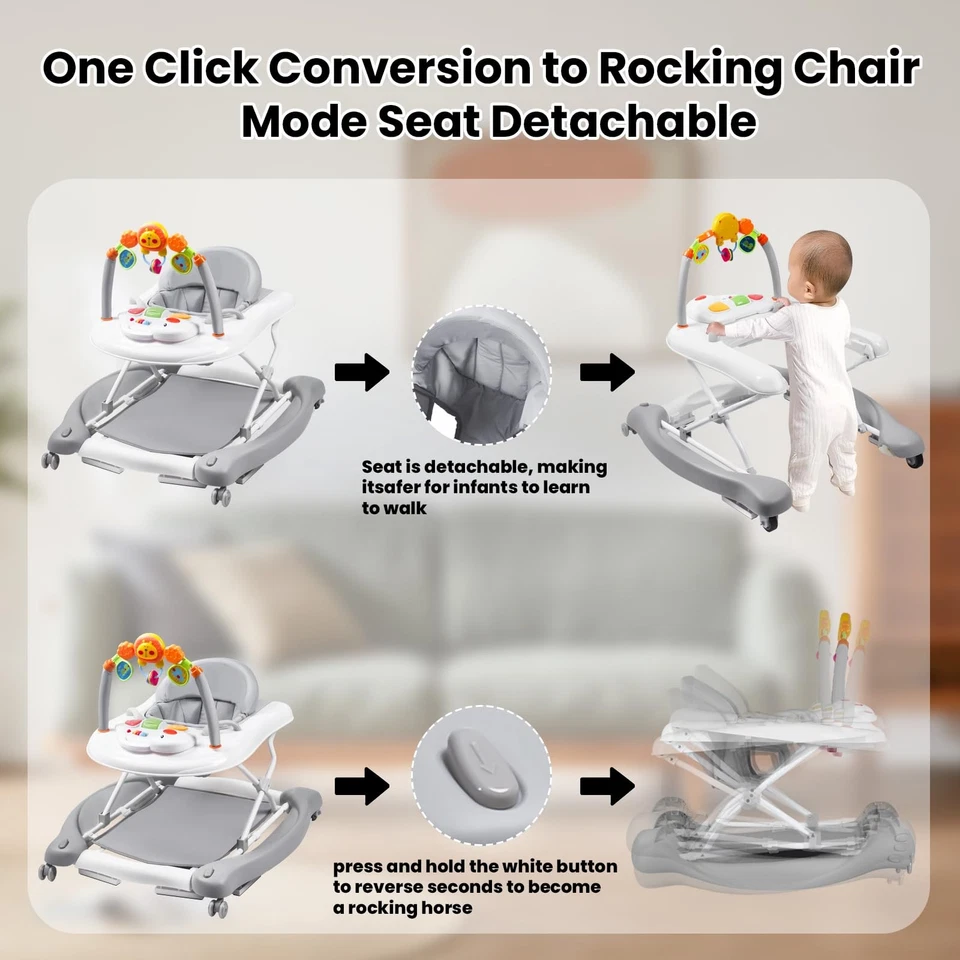 Andador de Bebé, Andador de Bebé 5 en 1 para Niños y Niñas 6-12 Meses con Gorila,... Foto 4 de 4