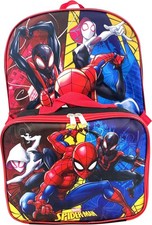 Spiderman Boy's 16 Inch Backpack With Removable Matching Lunch Box Set Black...