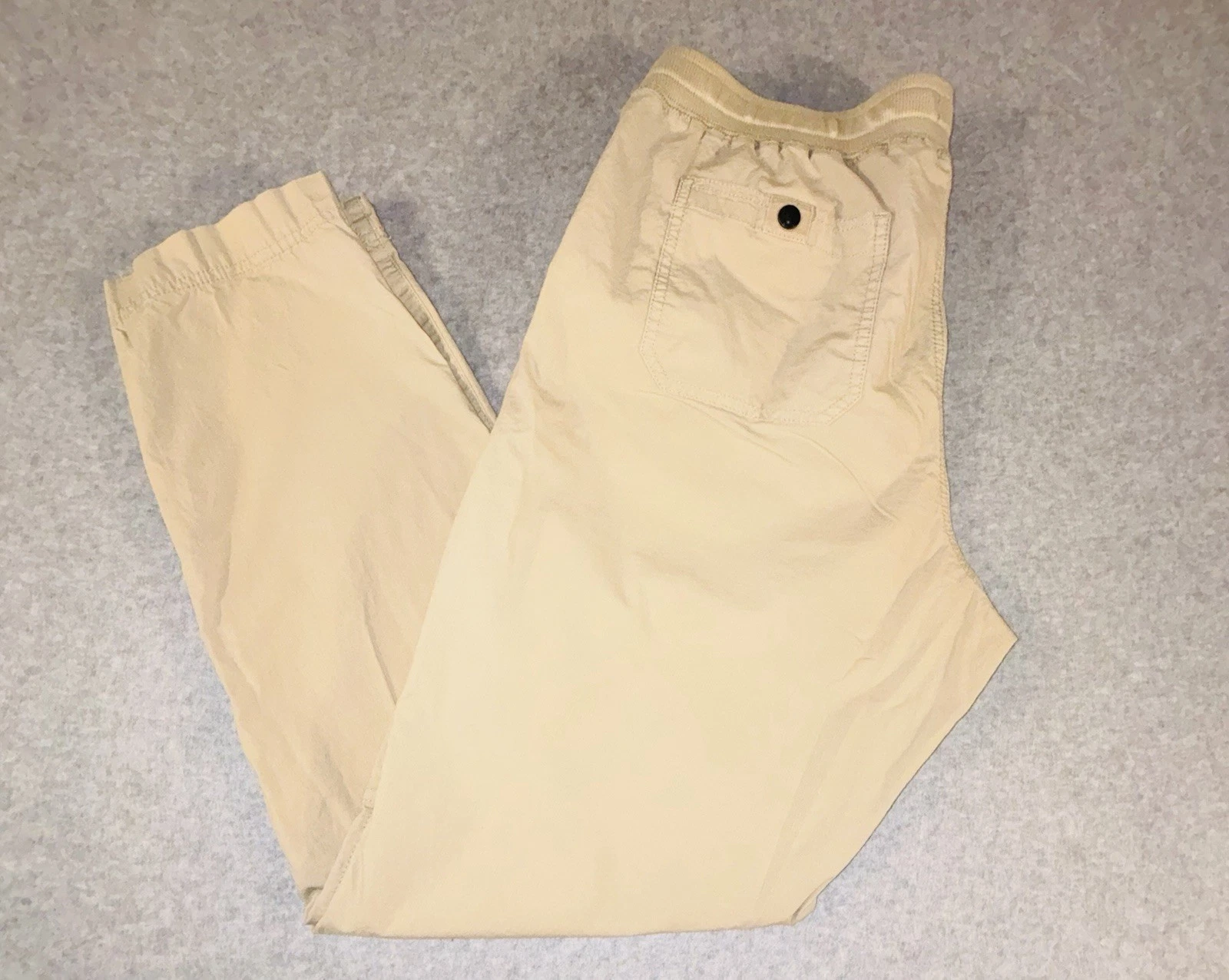 LL Bean Jogger Pants Mens Large Tan Cotton Stretch Drawstring Cargo Casual
