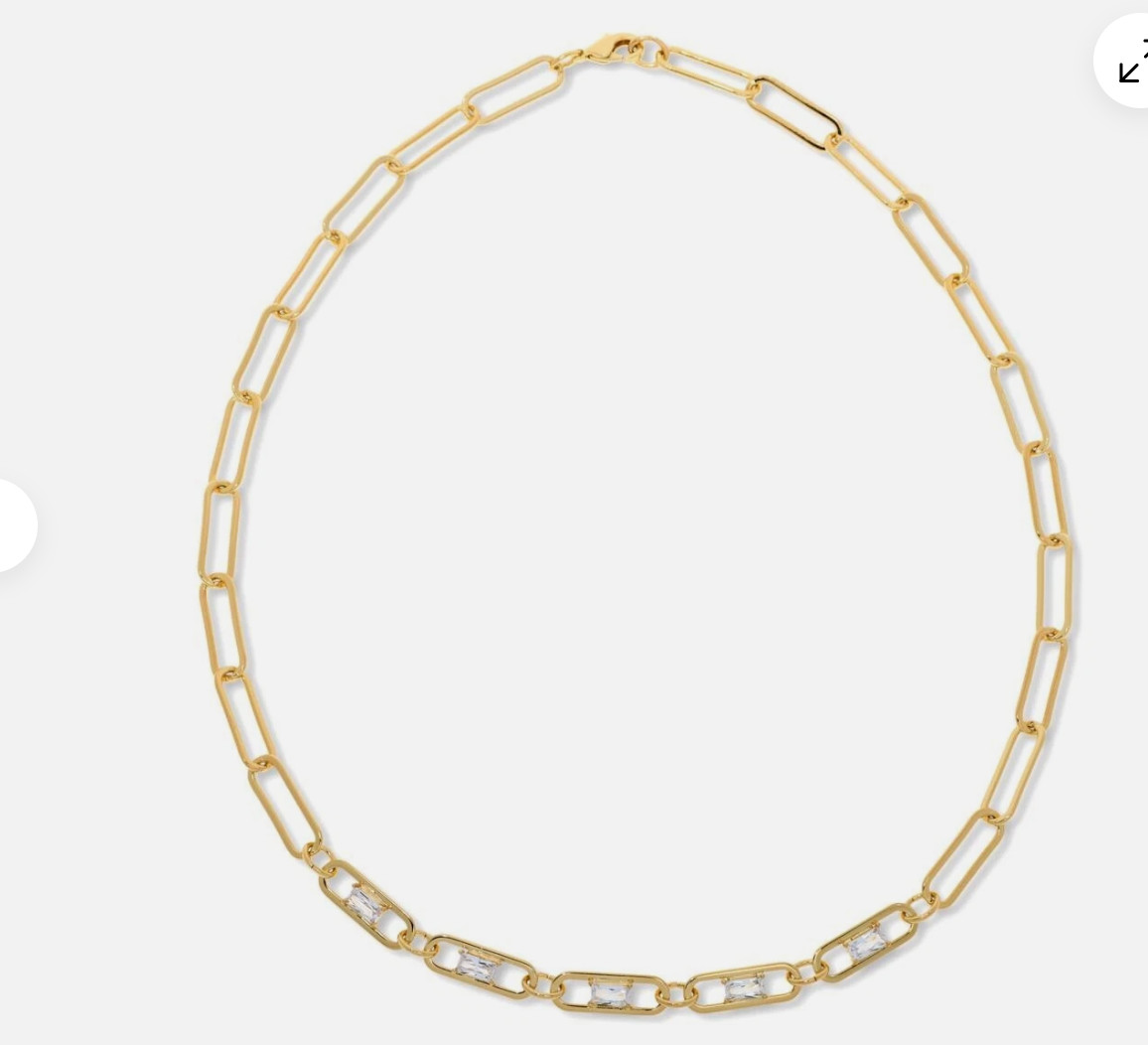 HSN Colleen Lopez CZ Gold Plated Brass Paper Clip Necklace NWOT - second product detail image