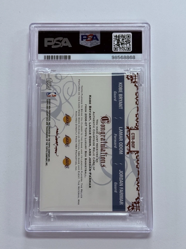 2006 Topps Luxury Box 16/19 Triple Relic Bryant/Odom/Farmar PSA 8 - Image 2 of 2