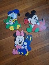 VTG Disney Pressed Cardboard Nursery Wall Art Decor - Mickey Minnie Donald Dino