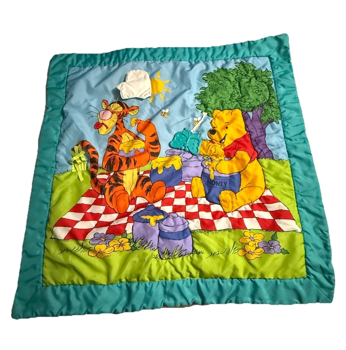 Vtg WINNIE THE POOH & Tigger Activity Play Mat Picnic Nylon 31"x32" Baby