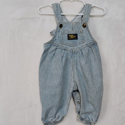 Vtg Baby OshKosh Hickory Stripe Denim Overalls Blue White 3 - 6 Months Train V