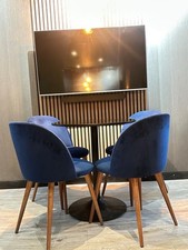 Next Dining Chair Set x 4 In Velvet Blue with Black Round Table and 4 Chairs